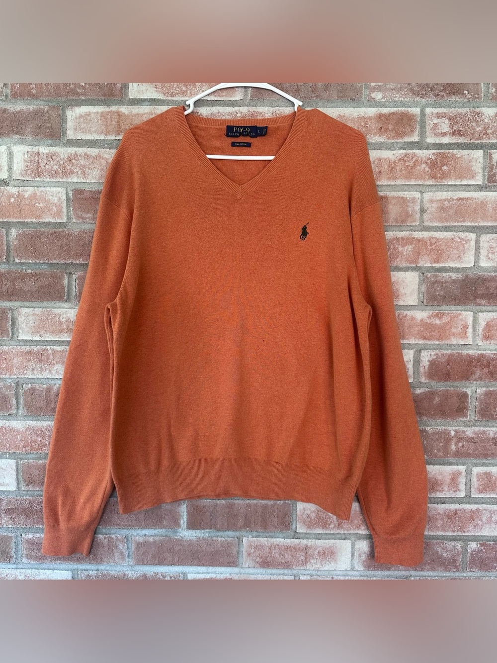 Polo Ralph Lauren Sweater Orange 100% Pima Cotton Men’s Large Preppy V Neck
